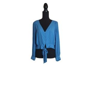 American Eagle Tie Front Crop Top Size XL Blue